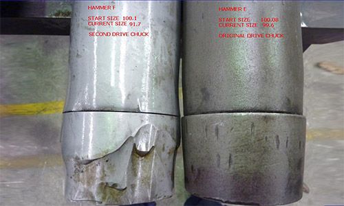 Comparison Of Wear Between Hammer F & Hammer E at 3,500m
